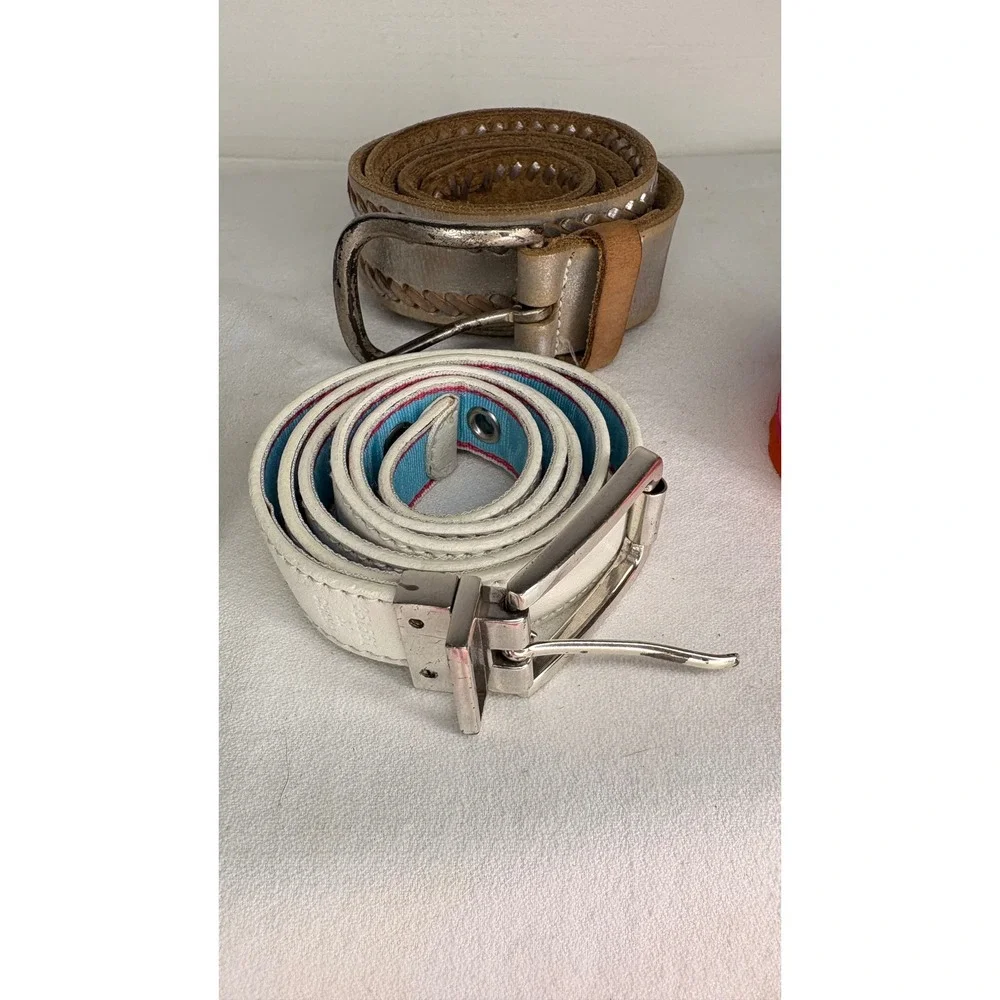 Lot of 5 Womens Belts Neon Pink Grommet Martinis & More Striped Metallic Silver